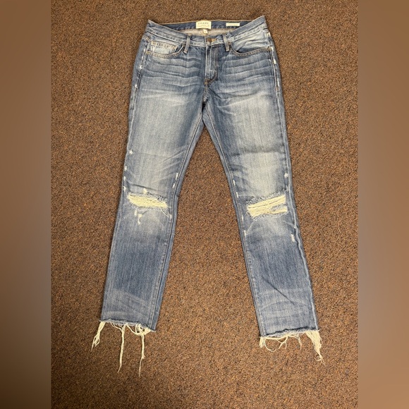 FRAME Men’s L'Homme Distressed Blue Jeans Raw Hem Size 30X30 Casual Retro Y2K - Picture 1 of 10
